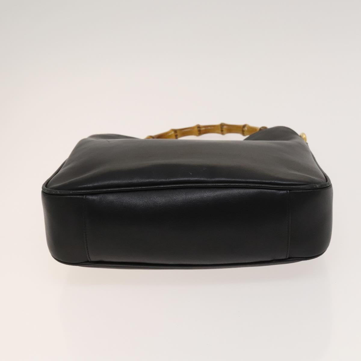 GUCCI Bamboo Hand Bag Leather 2way Black Gold 001 1638 Auth ep9053