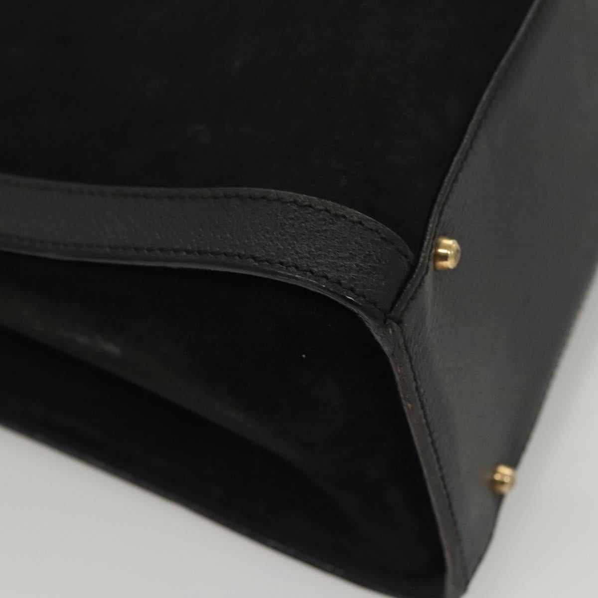 GUCCI Bamboo Hand Bag Suede Black Gold Auth ep9059