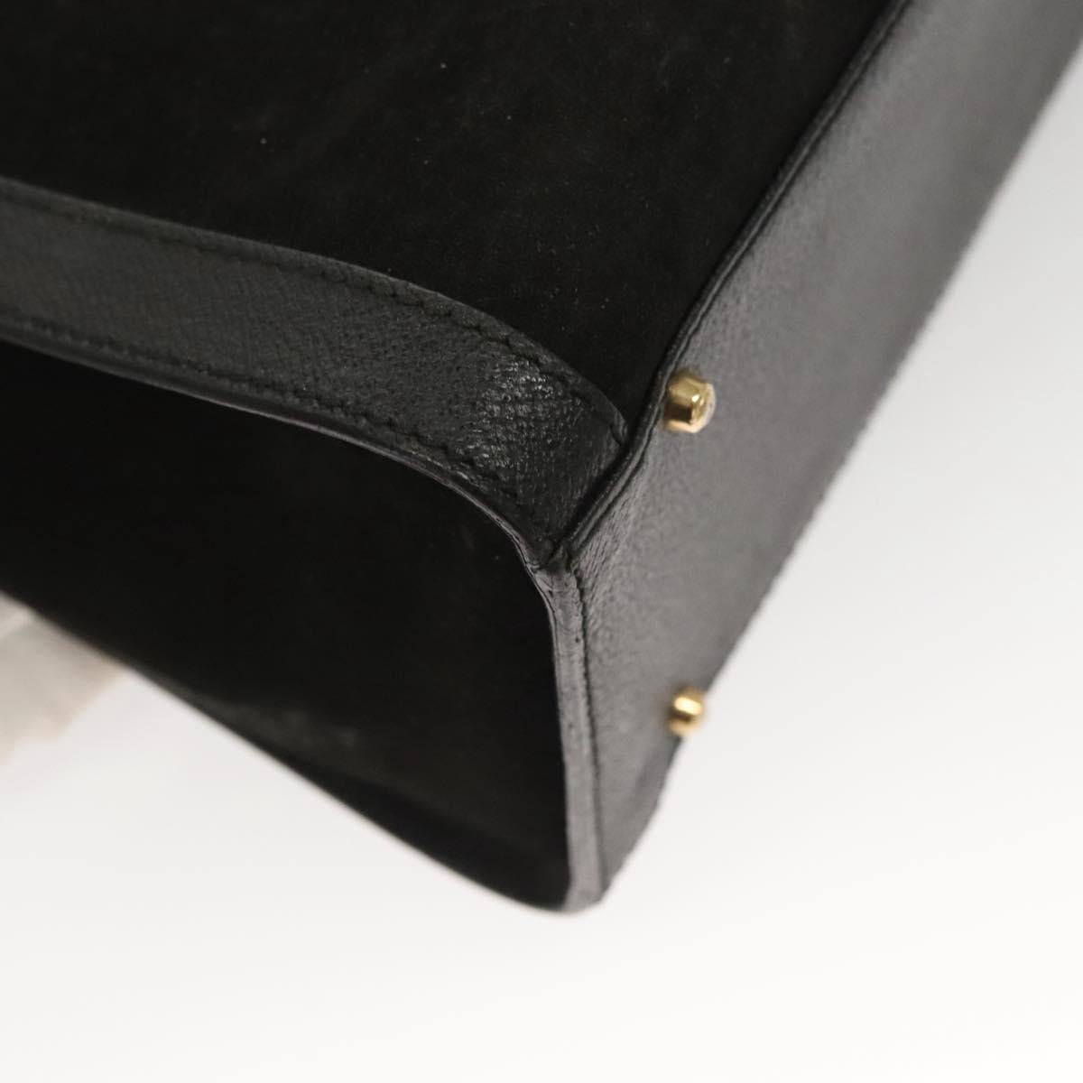 GUCCI Bamboo Hand Bag Suede Black Gold Auth ep9059