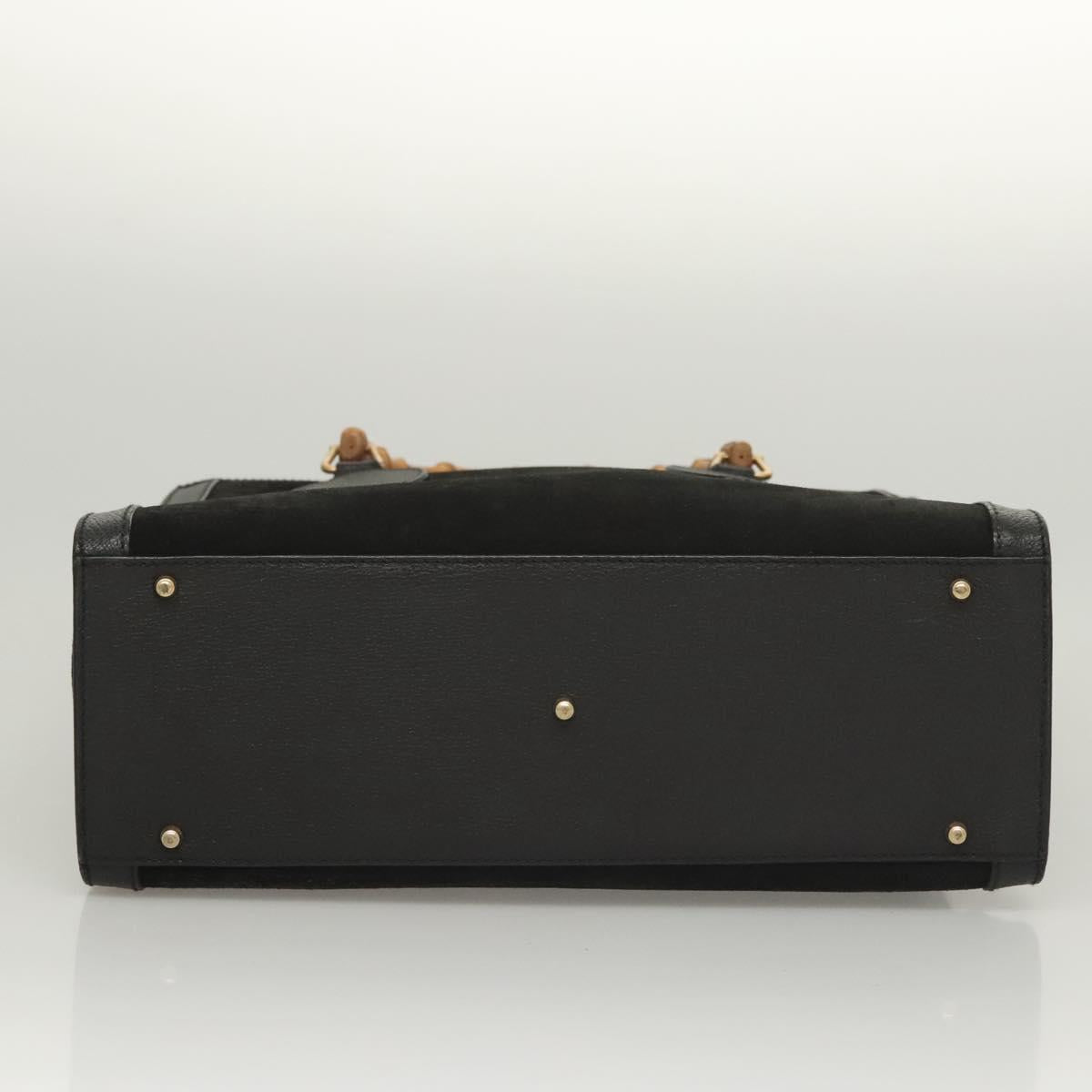 GUCCI Bamboo Hand Bag Suede Black Gold Auth ep9059