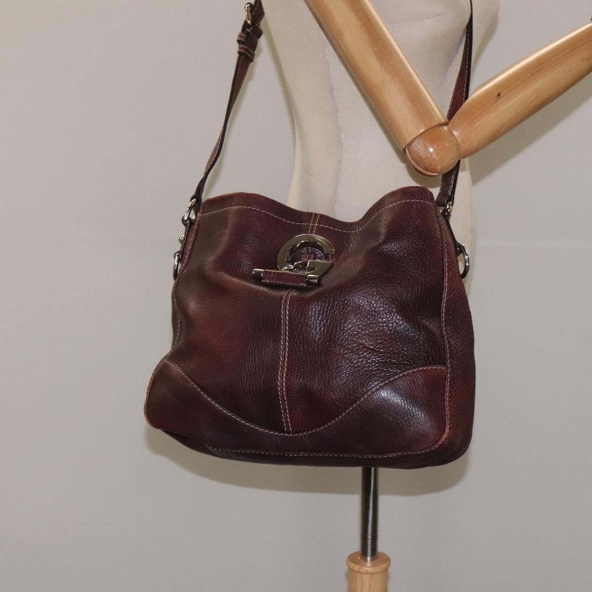 GUCCI Shoulder Bag Leather Brown Silver 247400 Auth ep9062