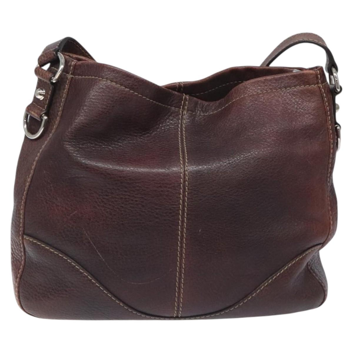 GUCCI Shoulder Bag Leather Brown Silver 247400 Auth ep9062