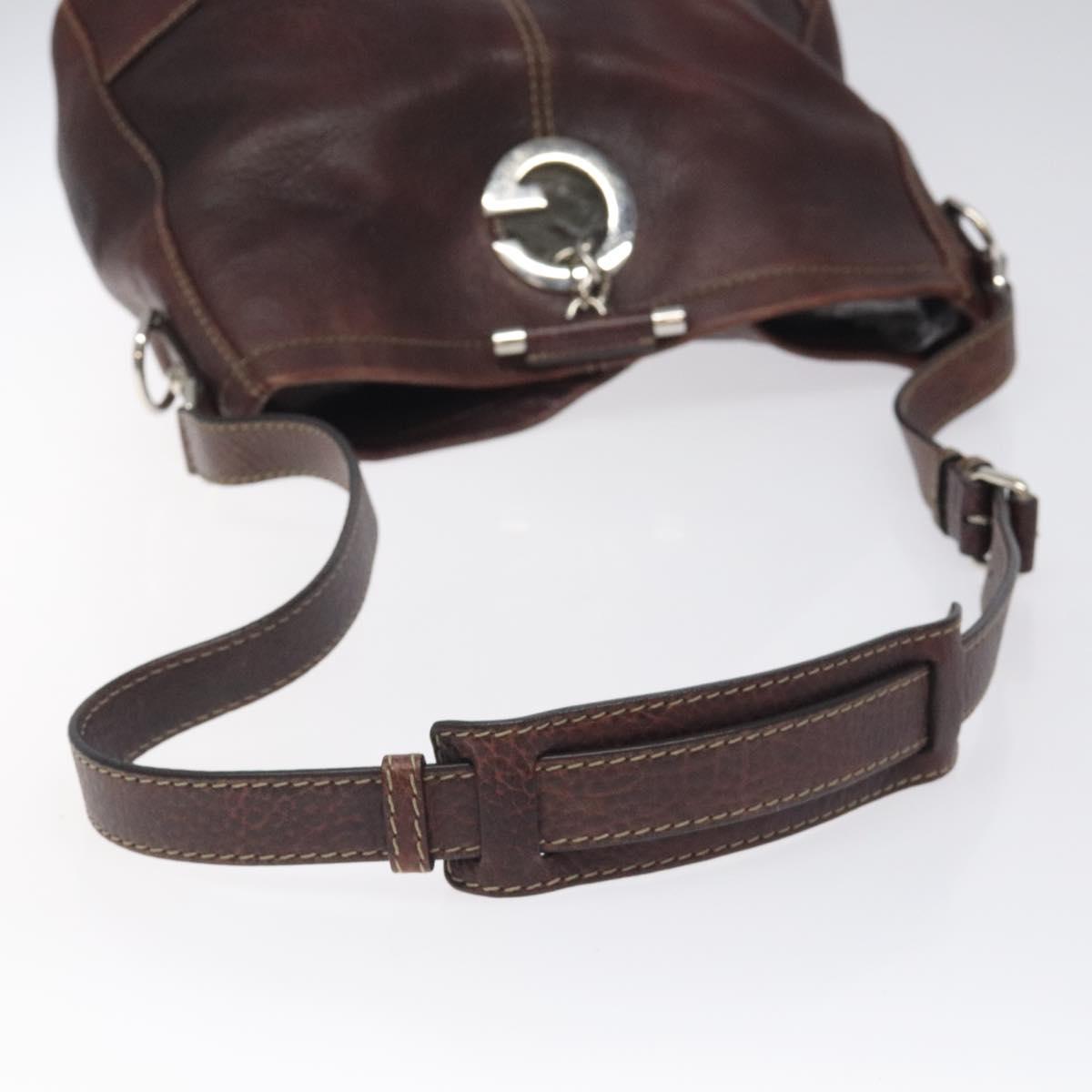 GUCCI Shoulder Bag Leather Brown Silver 247400 Auth ep9062