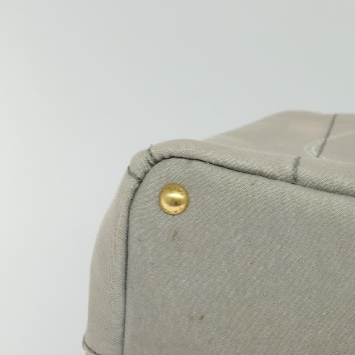 PRADA Canapa MM Hand Bag Canvas Gray Gold Auth ep9063