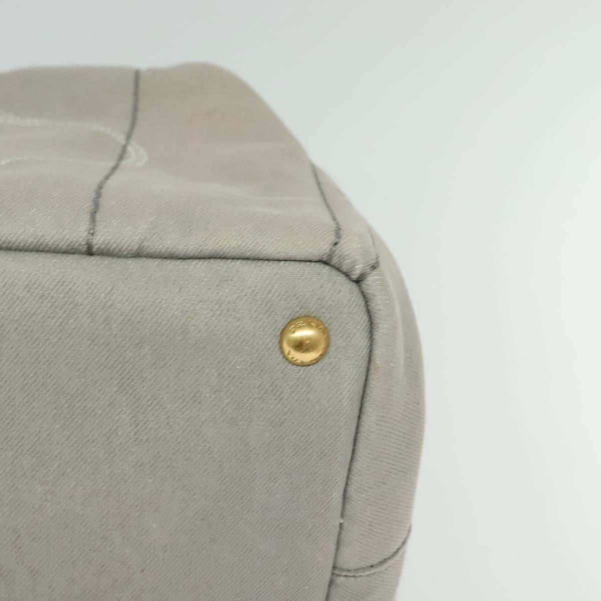 PRADA Canapa MM Hand Bag Canvas Gray Gold Auth ep9063