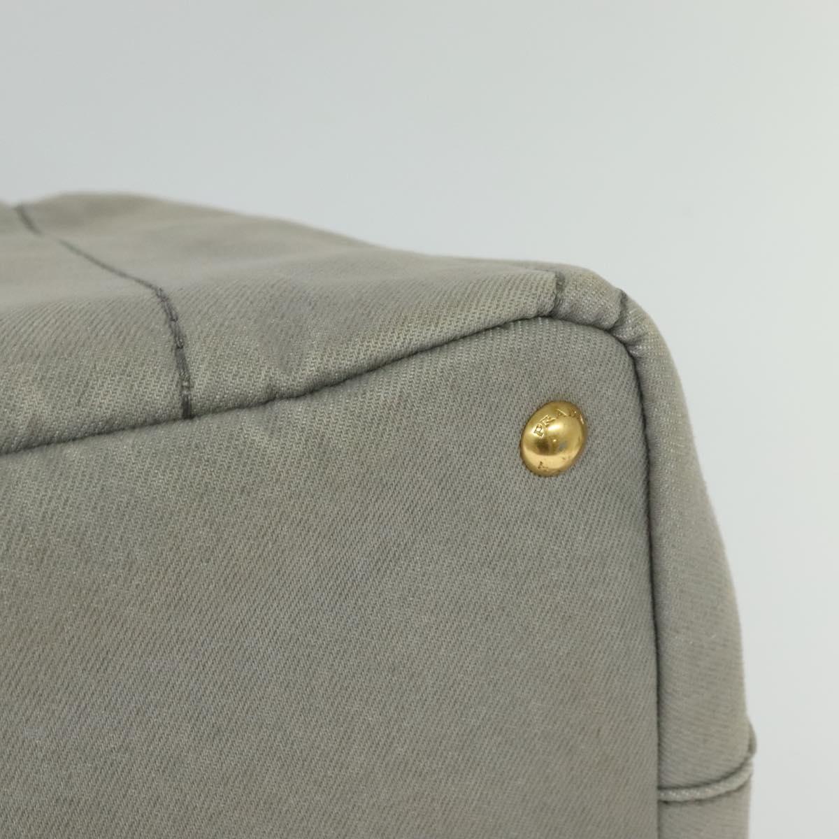 PRADA Canapa MM Hand Bag Canvas Gray Gold Auth ep9063