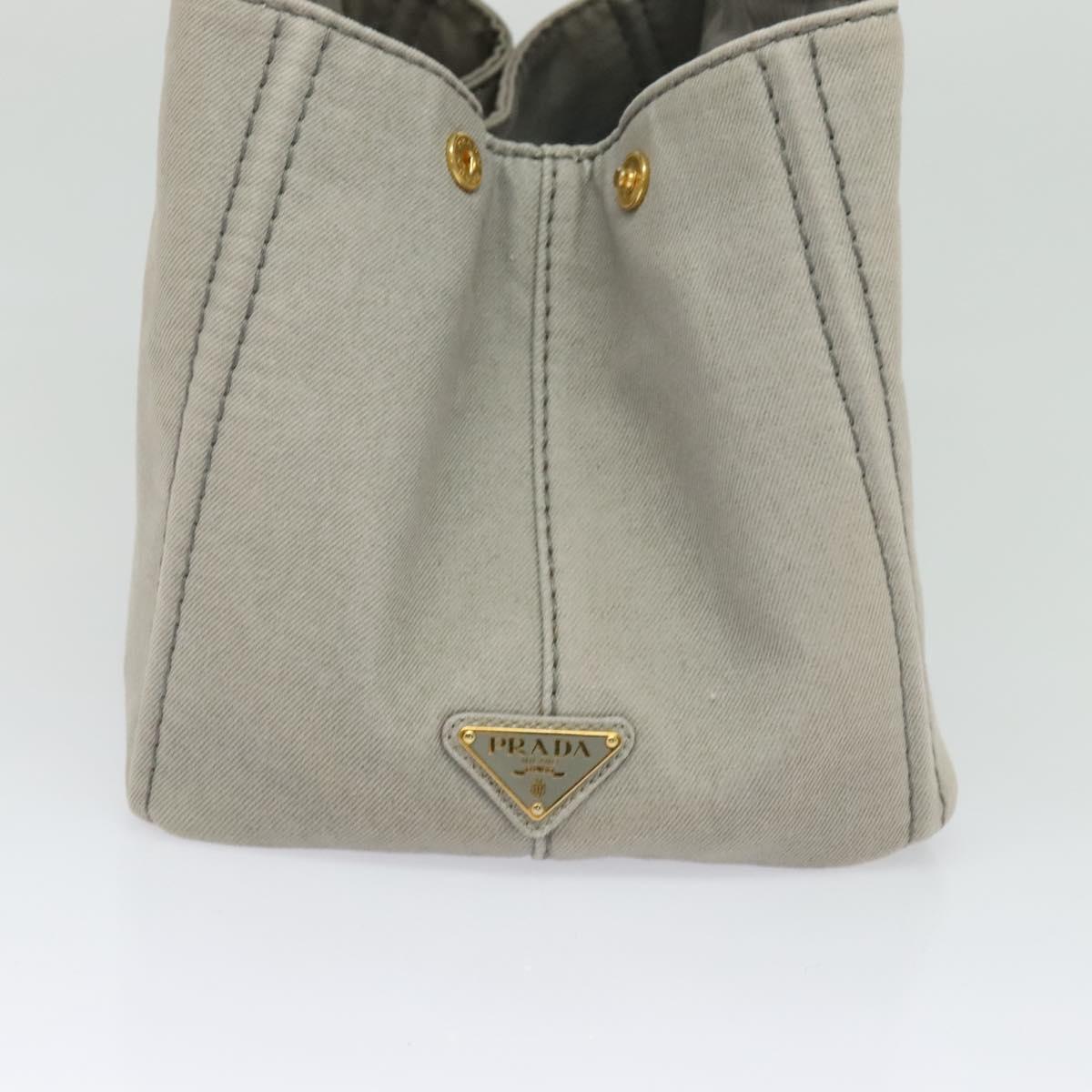 PRADA Canapa MM Hand Bag Canvas Gray Gold Auth ep9063