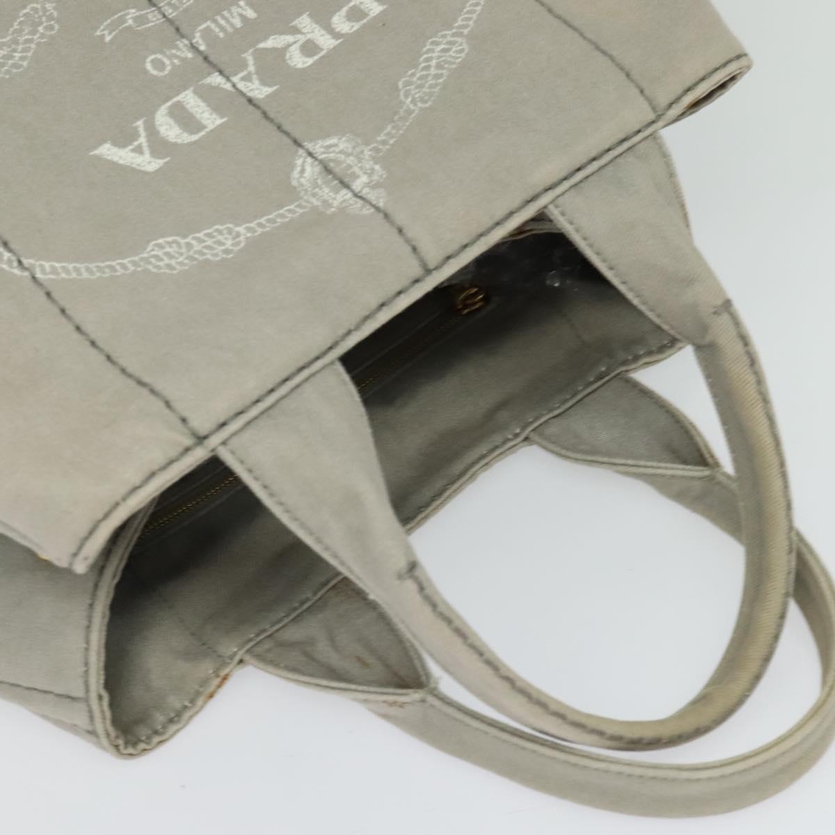 PRADA Canapa MM Hand Bag Canvas Gray Gold Auth ep9063