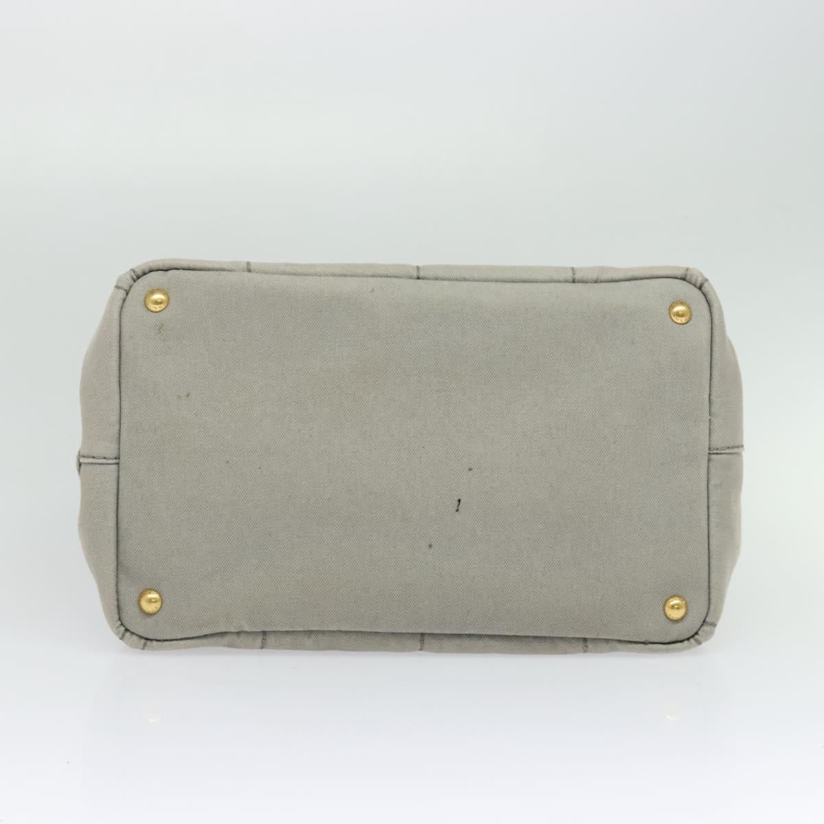 PRADA Canapa MM Hand Bag Canvas Gray Gold Auth ep9063
