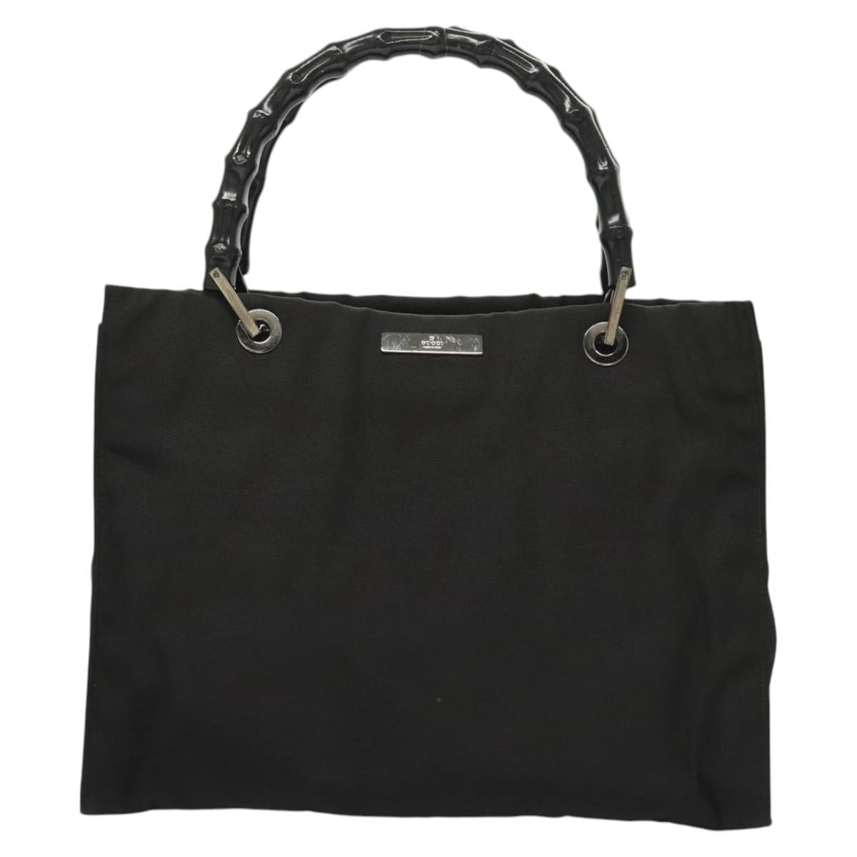 GUCCI Bamboo Hand Bag Nylon Black Silver 032 1016 Auth ep9066