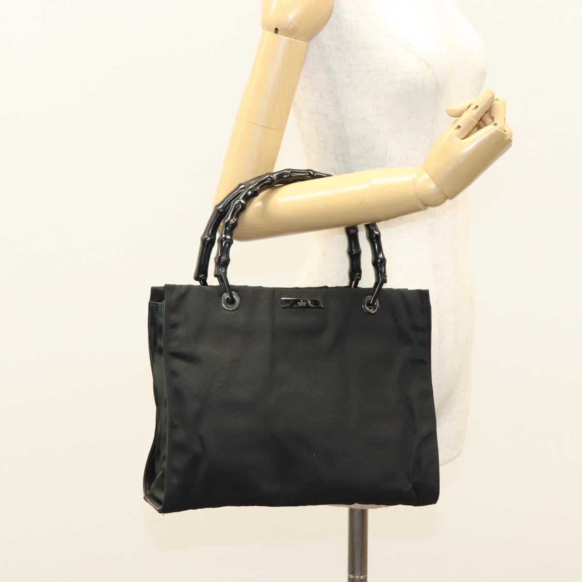 GUCCI Bamboo Hand Bag Nylon Black Silver 032 1016 Auth ep9066
