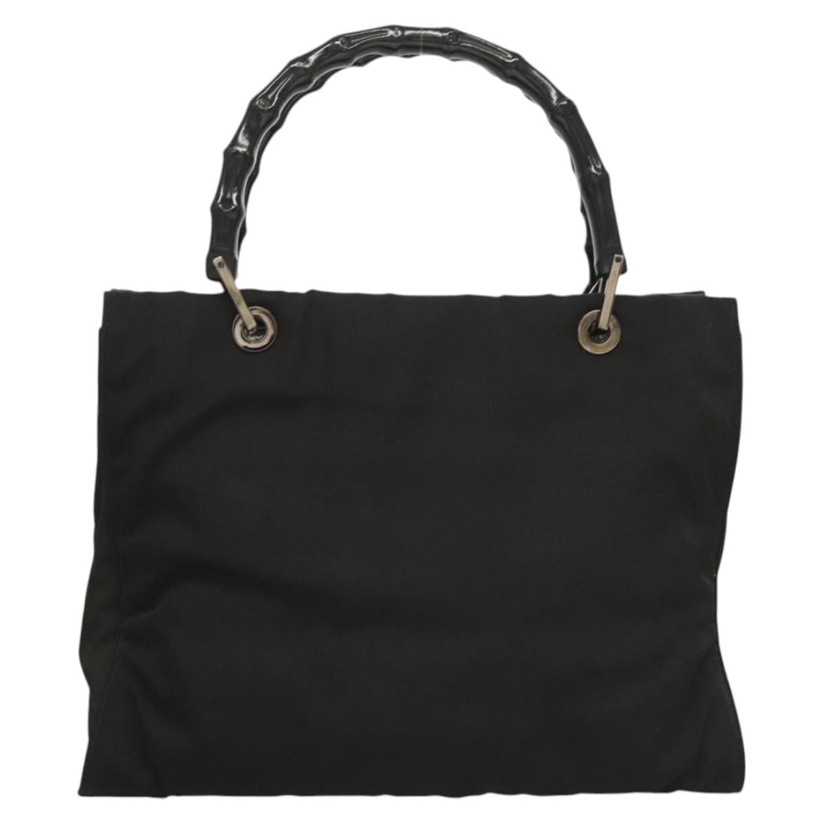 GUCCI Bamboo Hand Bag Nylon Black Silver 032 1016 Auth ep9066