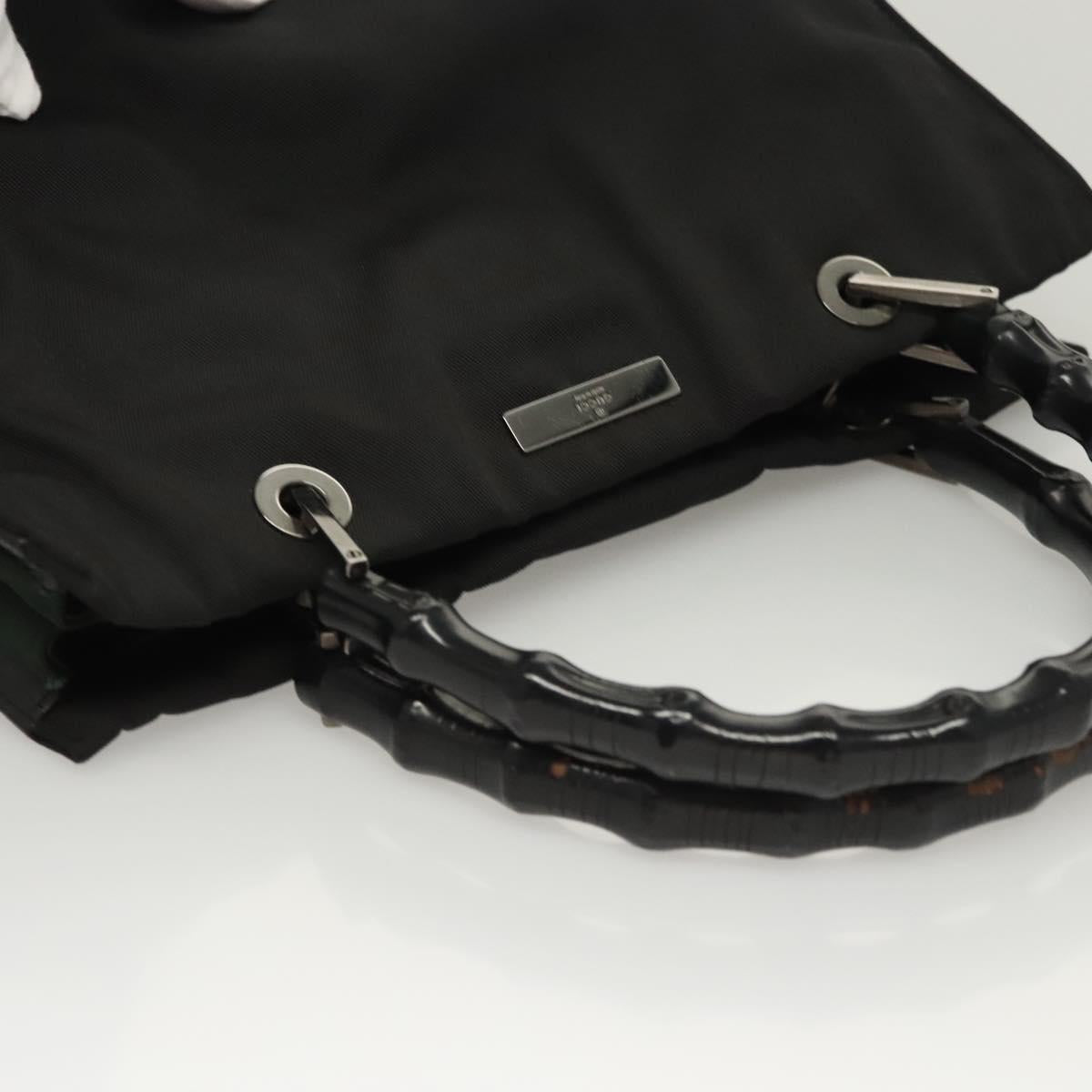 GUCCI Bamboo Hand Bag Nylon Black Silver 032 1016 Auth ep9066