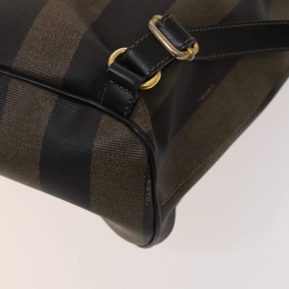 FENDI Pecan Canvas Backpack PVC Brown Black gold Auth ep9067
