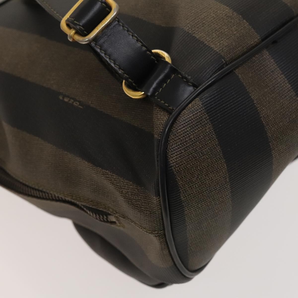 FENDI Pecan Canvas Backpack PVC Brown Black gold Auth ep9067