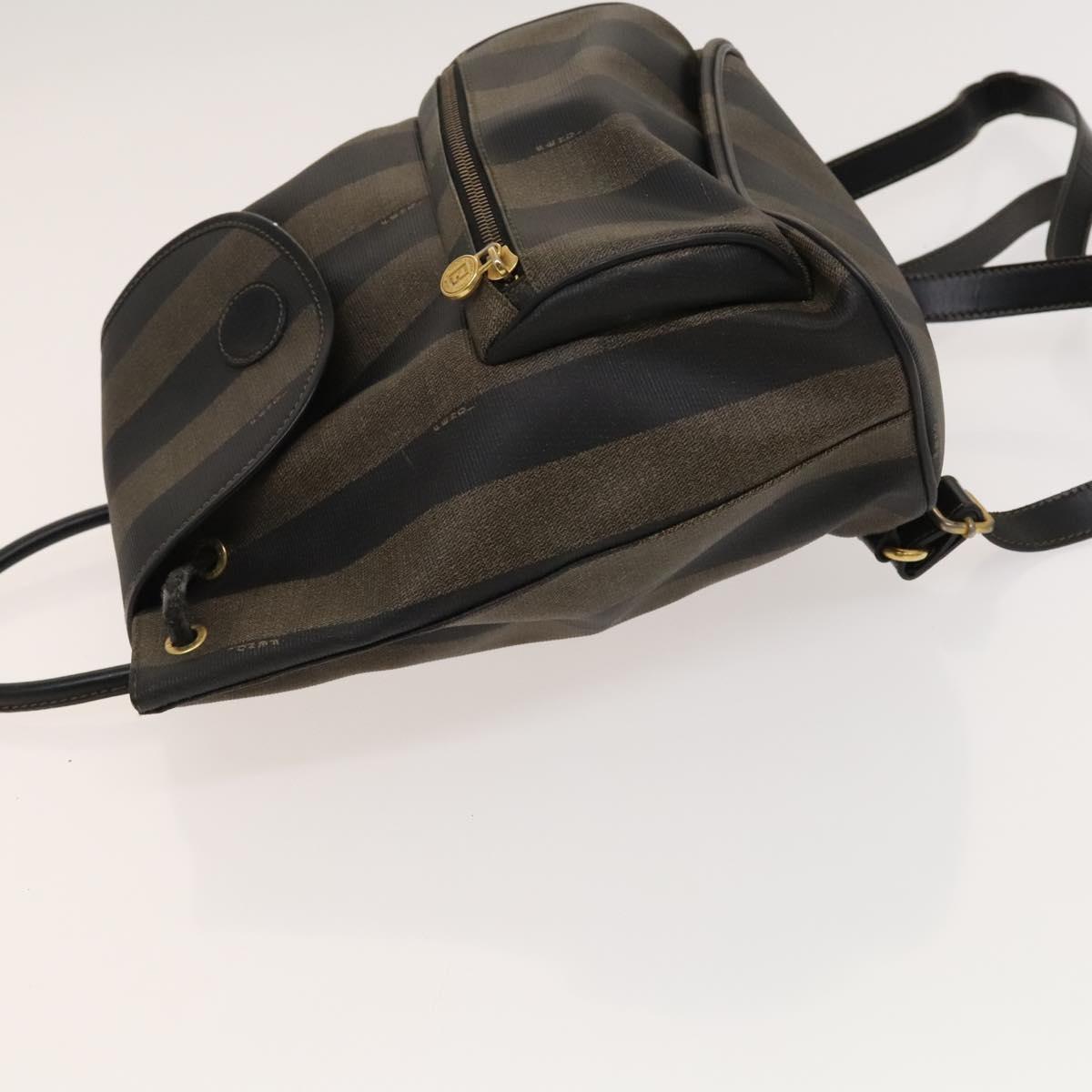 FENDI Pecan Canvas Backpack PVC Brown Black gold Auth ep9067