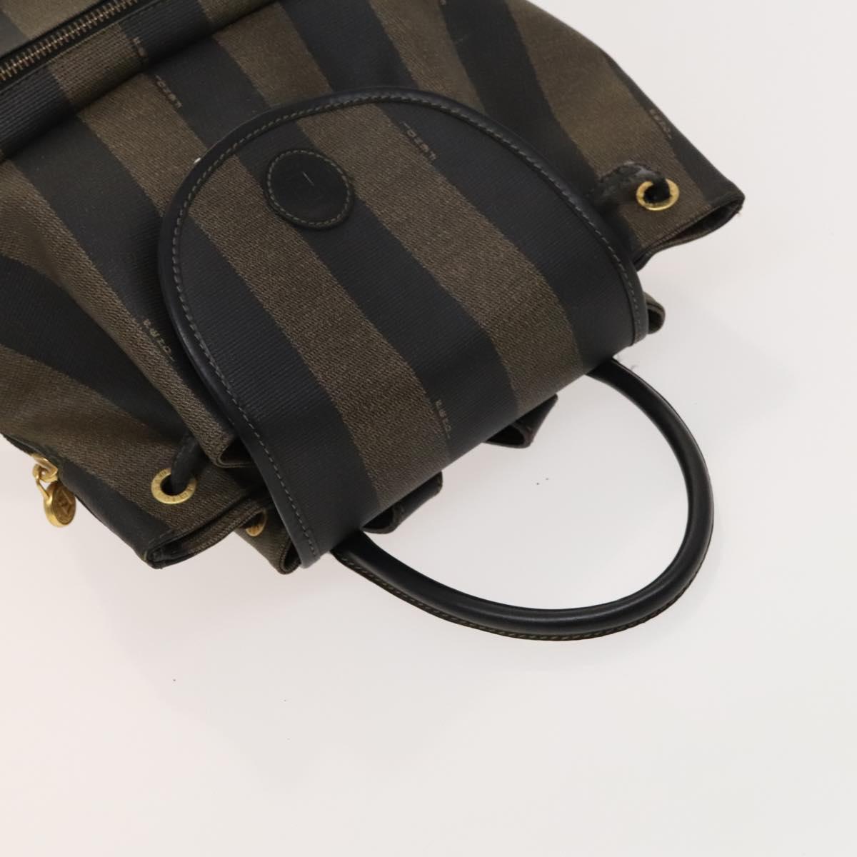 FENDI Pecan Canvas Backpack PVC Brown Black gold Auth ep9067