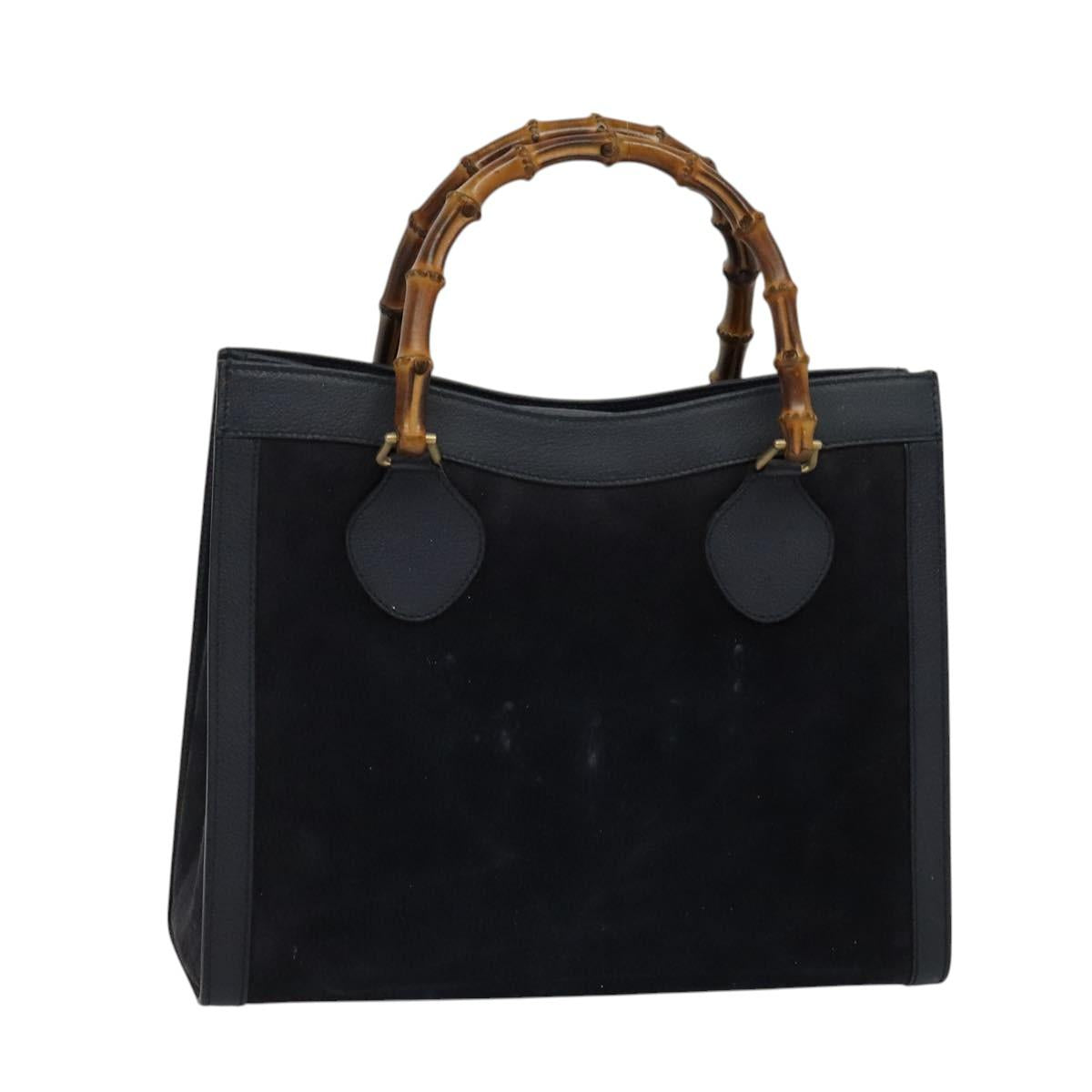GUCCI Bamboo Hand Bag Suede Navy Gold 002 1186 0260 Auth ep9069