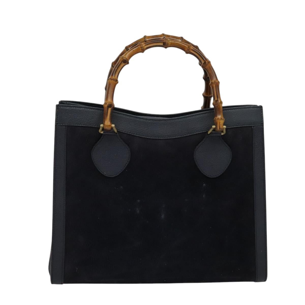 GUCCI Bamboo Hand Bag Suede Navy Gold 002 1186 0260 Auth ep9069