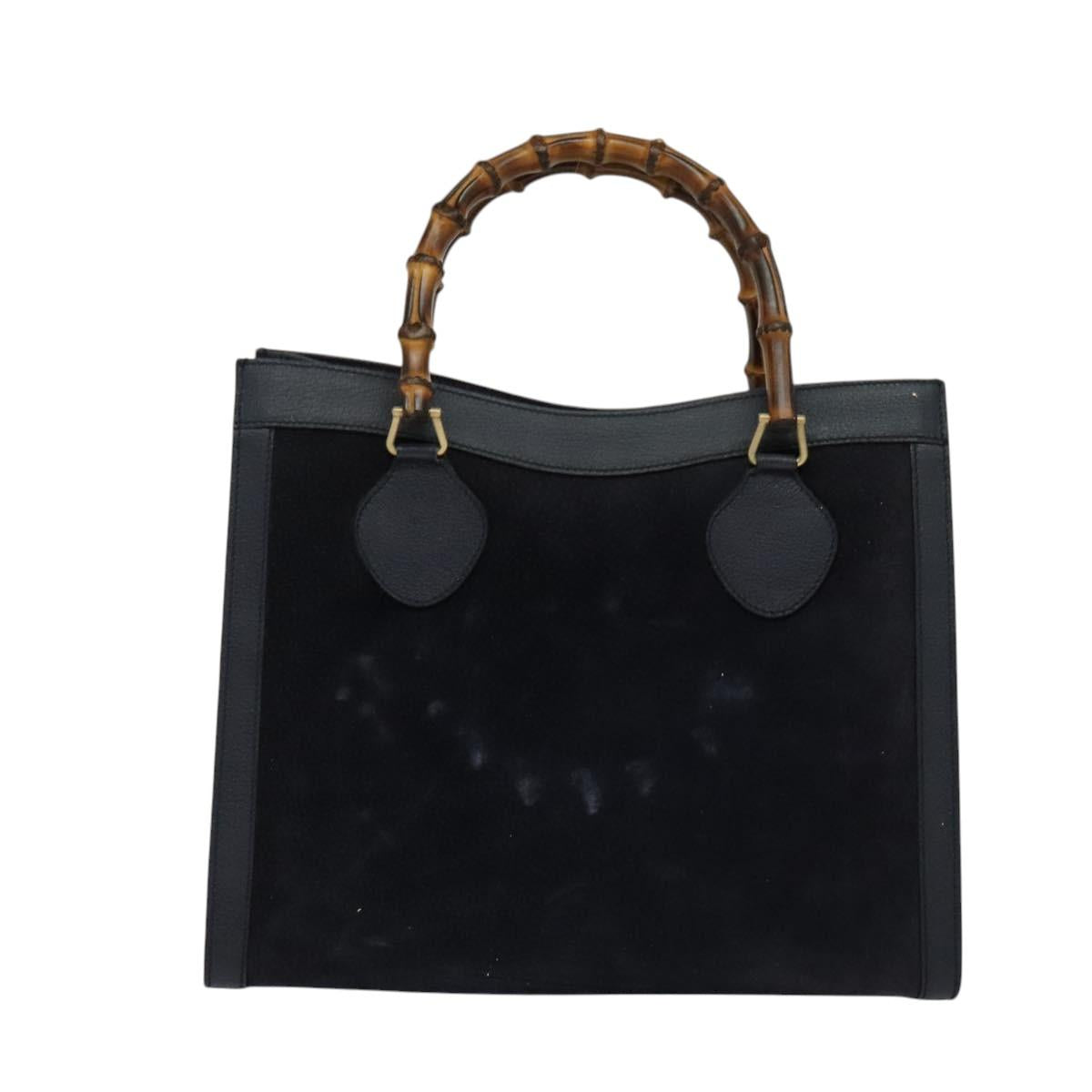 GUCCI Bamboo Hand Bag Suede Navy Gold 002 1186 0260 Auth ep9069