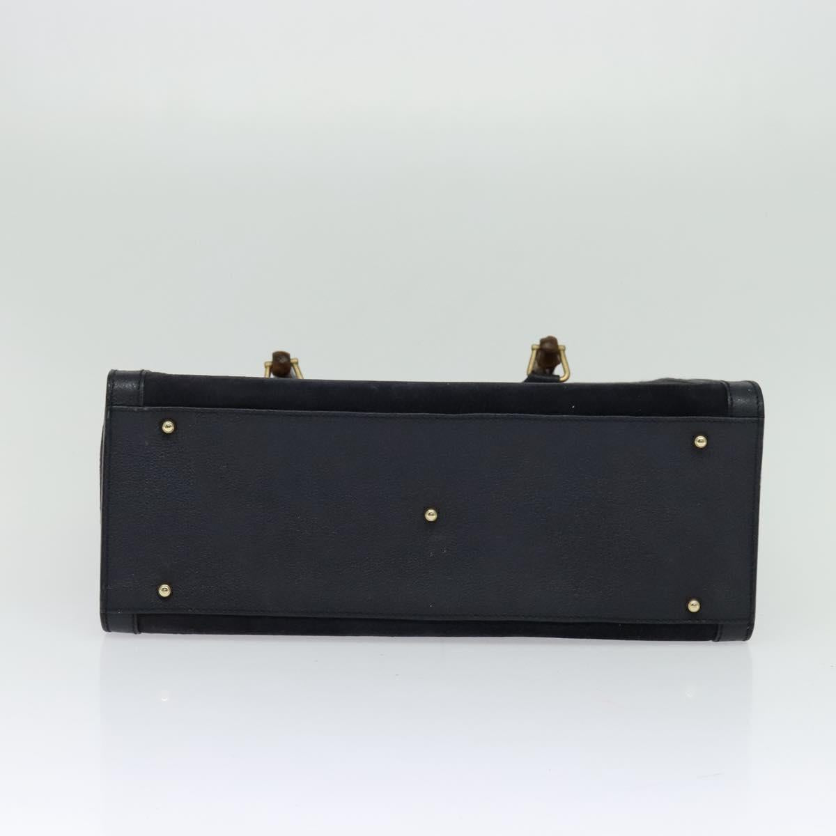 GUCCI Bamboo Hand Bag Suede Navy Gold 002 1186 0260 Auth ep9069