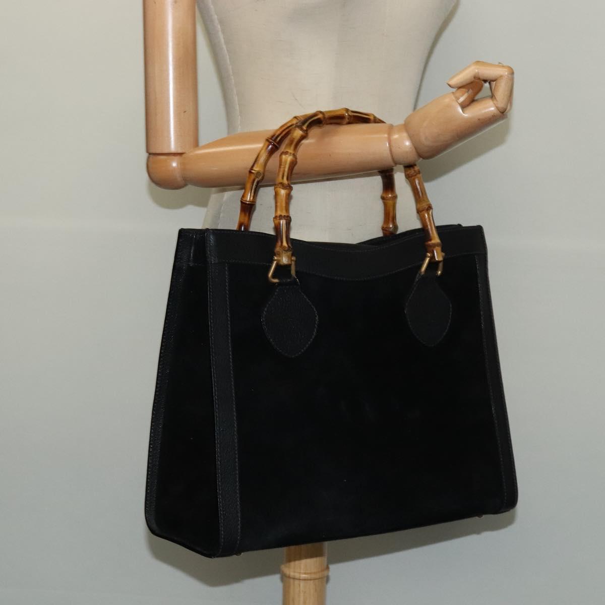 GUCCI Bamboo Hand Bag Suede Black Gold 002 1095 0260 Auth ep9070