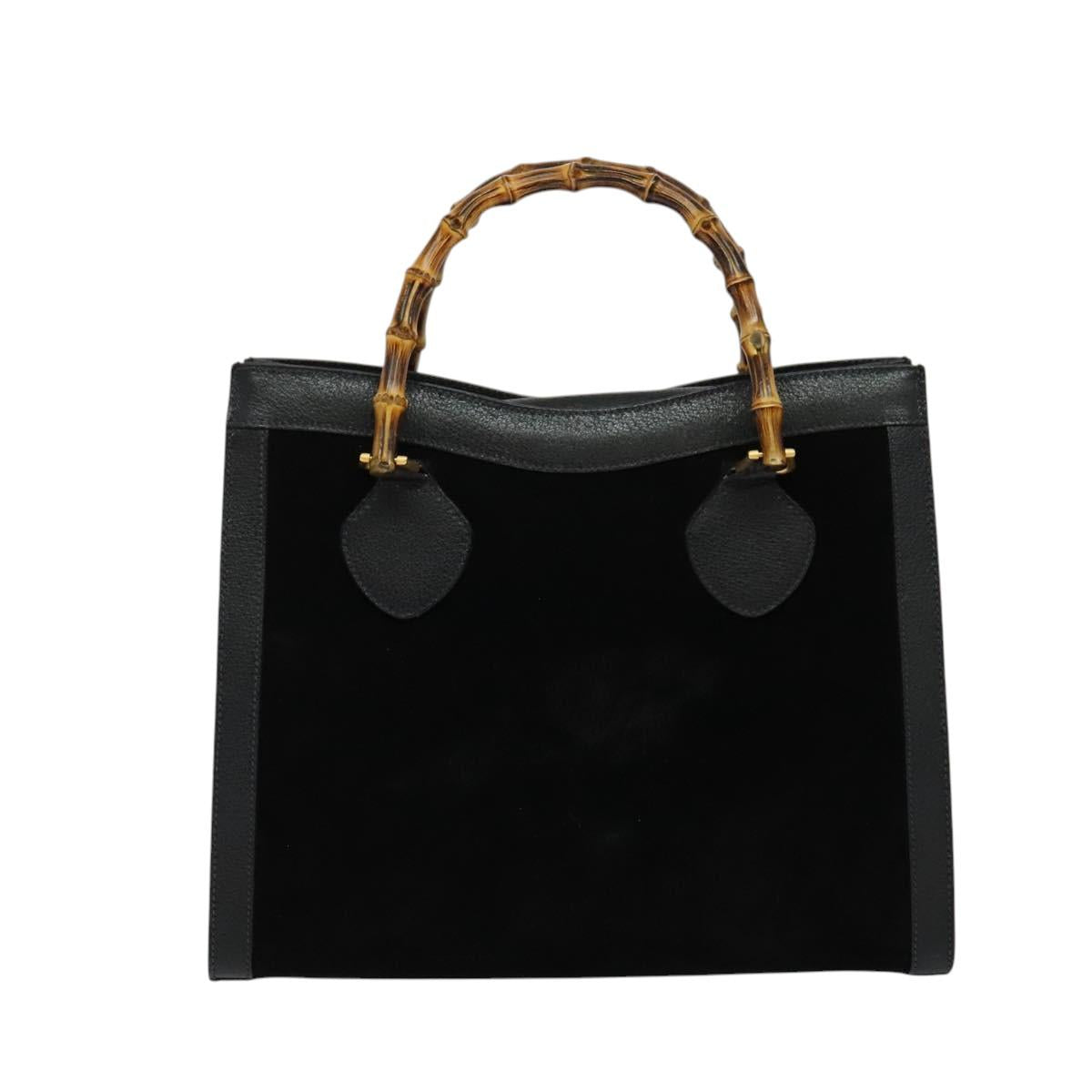 GUCCI Bamboo Hand Bag Suede Black Gold 002 1095 0260 Auth ep9070