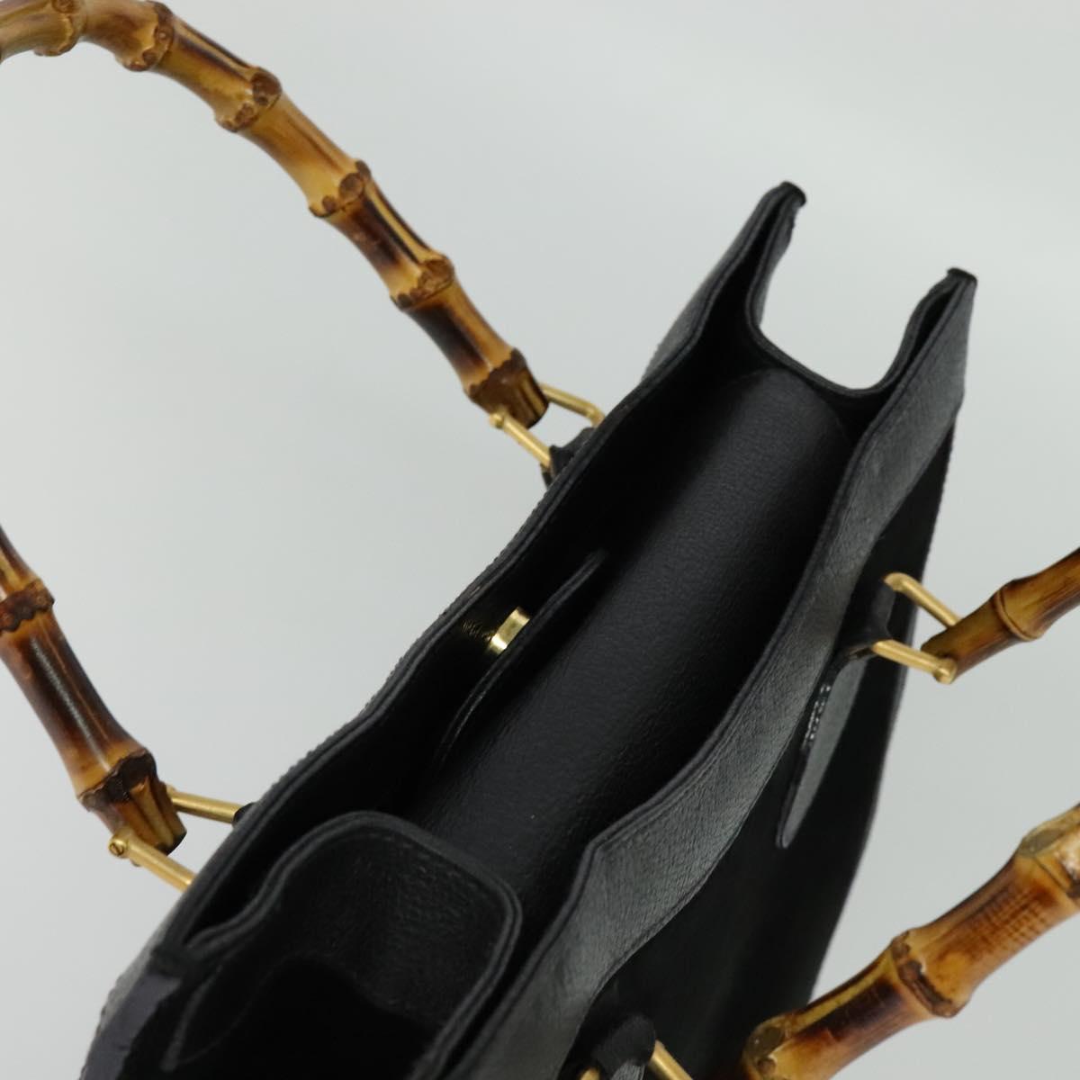 GUCCI Bamboo Hand Bag Suede Black Gold 002 1095 0260 Auth ep9070