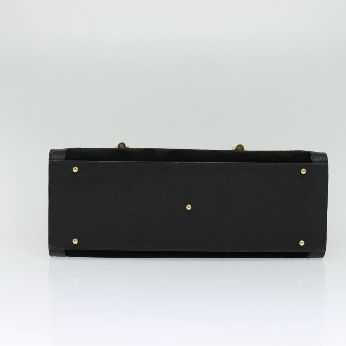 GUCCI Bamboo Hand Bag Suede Black Gold 002 1095 0260 Auth ep9070