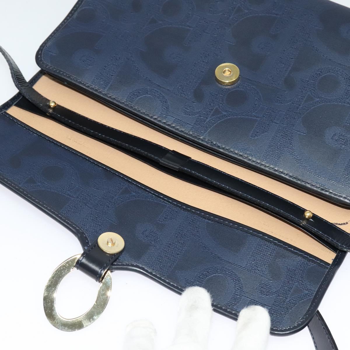 Christian Dior Trotter Canvas Shoulder Bag PVC Navy Gold Auth ep9088