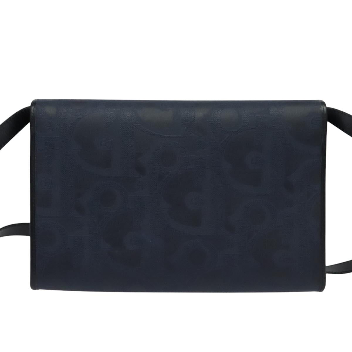 Christian Dior Trotter Canvas Shoulder Bag PVC Navy Gold Auth ep9088