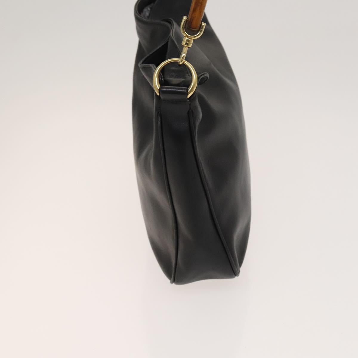 GUCCI Bamboo Hand Bag Leather 2way Black Gold 001 1638 2615 Auth ep9101