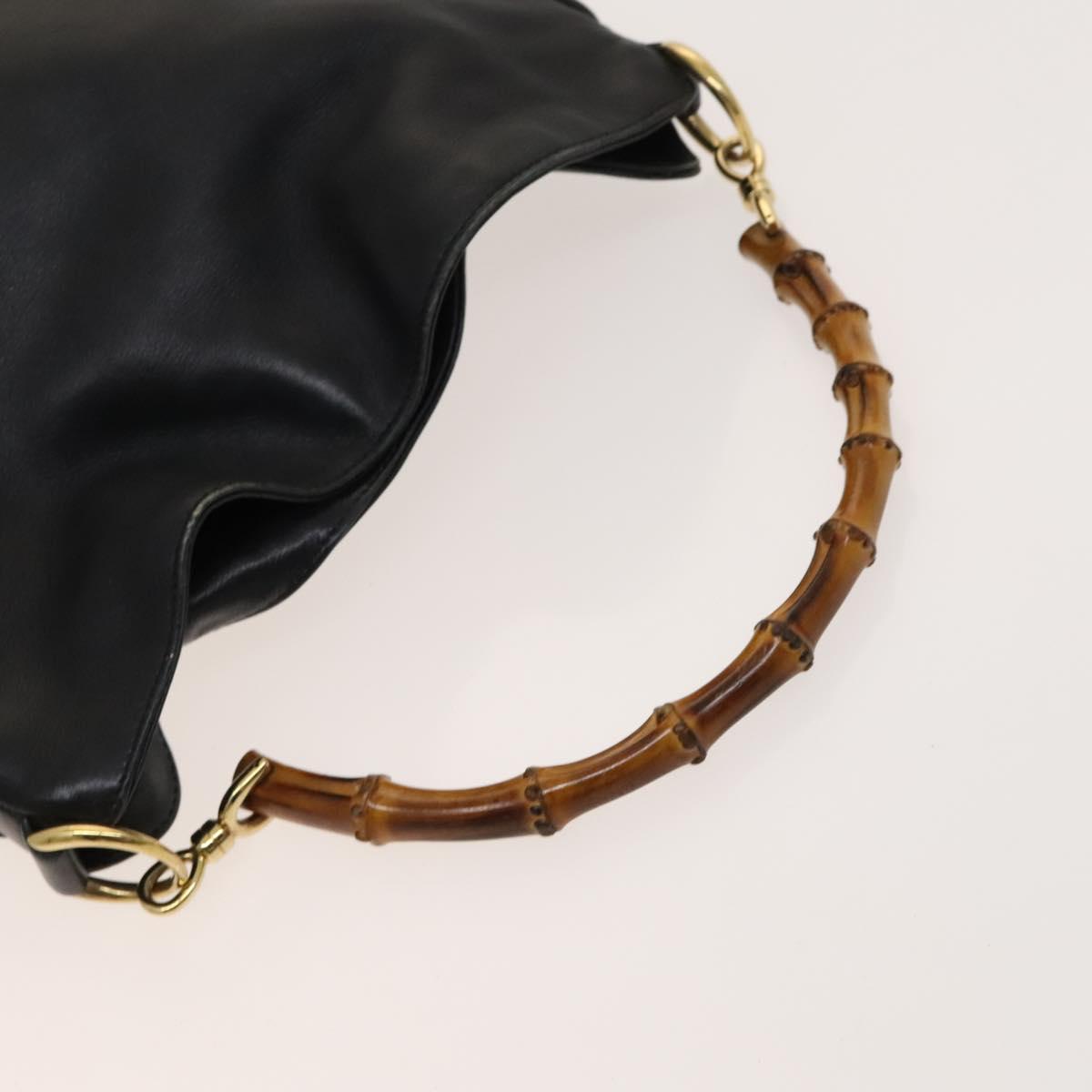 GUCCI Bamboo Hand Bag Leather 2way Black Gold 001 1638 2615 Auth ep9101