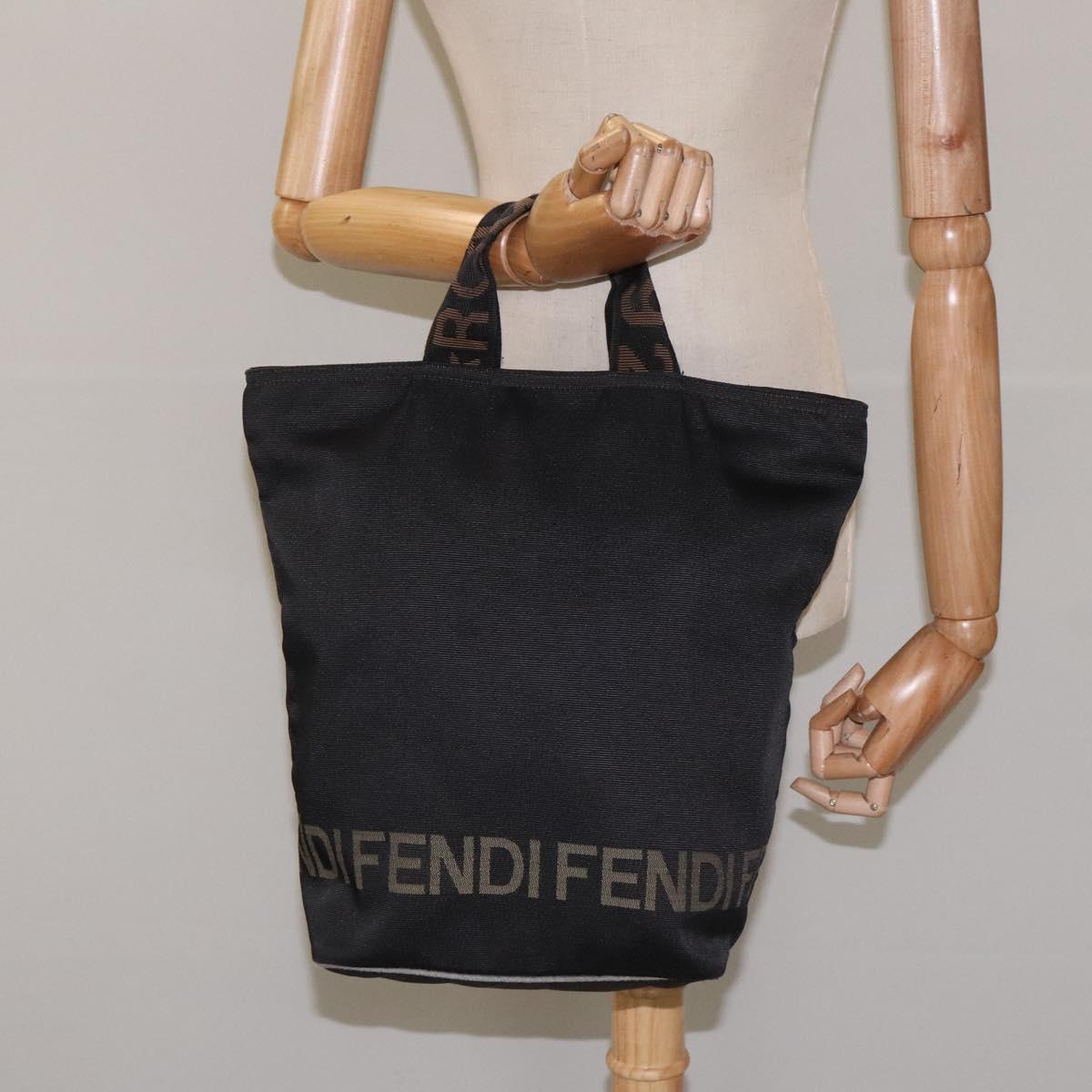 FENDI Hand Bag Nylon Black Gold Auth ep9113