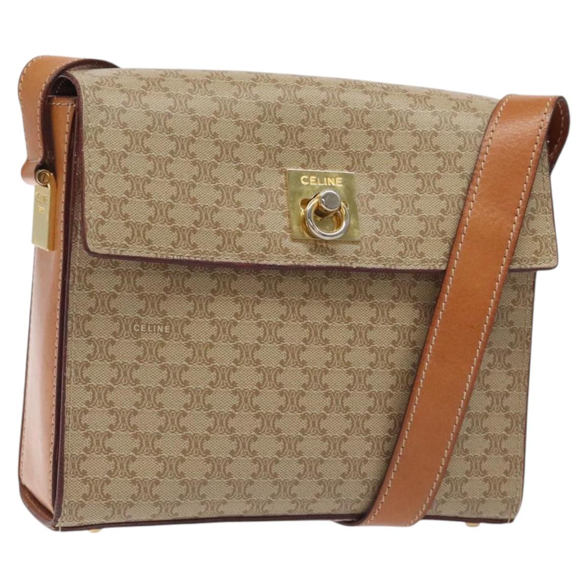 CELINE Macadam Canvas Shoulder Bag Beige Gold Auth ep9122