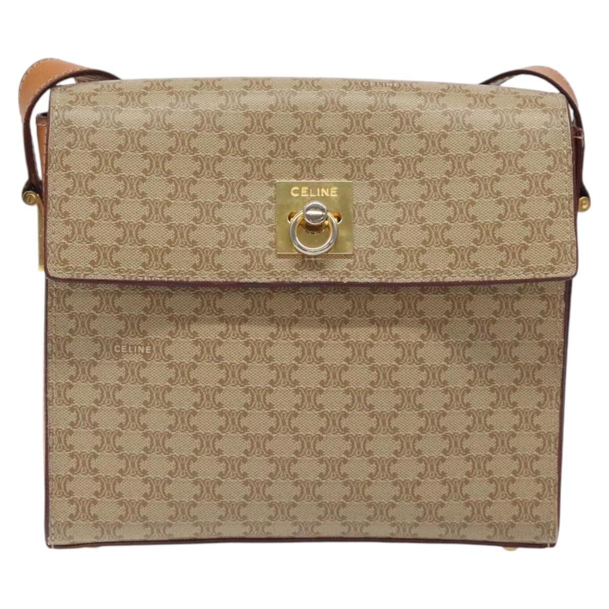 CELINE Macadam Canvas Shoulder Bag Beige Gold Auth ep9122