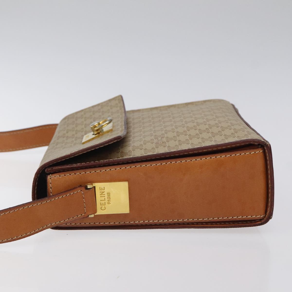 CELINE Macadam Canvas Shoulder Bag Beige Gold Auth ep9122