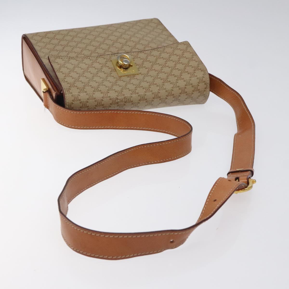 CELINE Macadam Canvas Shoulder Bag Beige Gold Auth ep9122