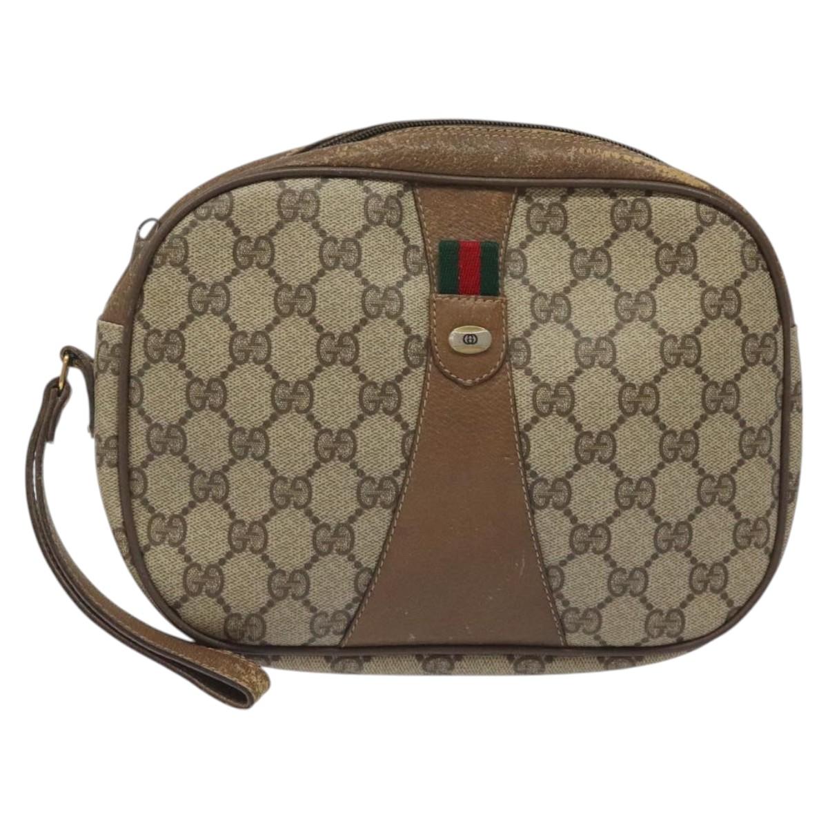 GUCCI GG Supreme Web Sherry Line Clutch Bag PVC Beige 89 01 034 Auth ep9131
