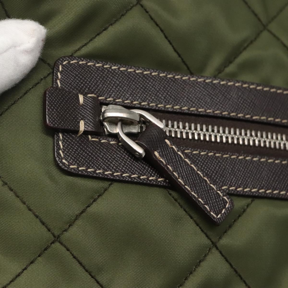 PRADA Shoulder Bag Nylon Khaki Silver Auth ep9159