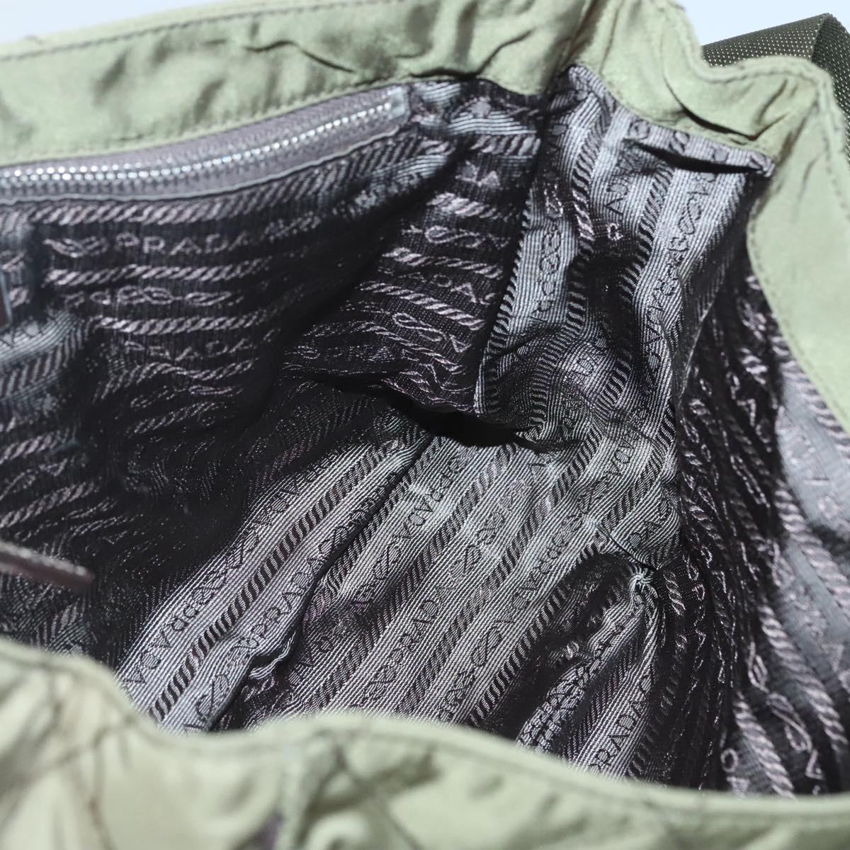 PRADA Shoulder Bag Nylon Khaki Silver Auth ep9159