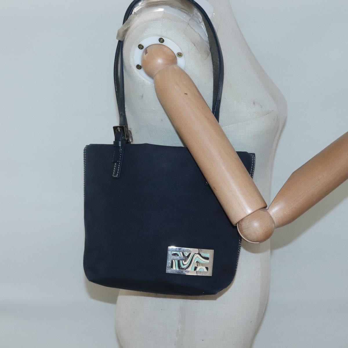 FENDI Shoulder Bag Canvas Navy Silver Auth ep9176