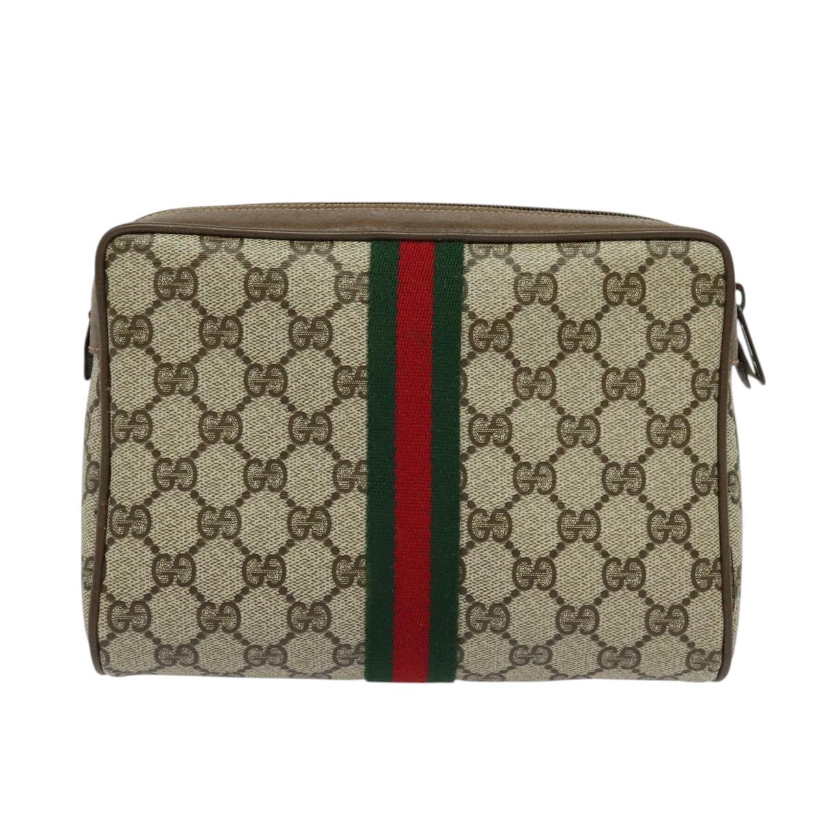 GUCCI GG Supreme Web Sherry Line Clutch Bag PVC Beige 89 01 012 Auth ep9182