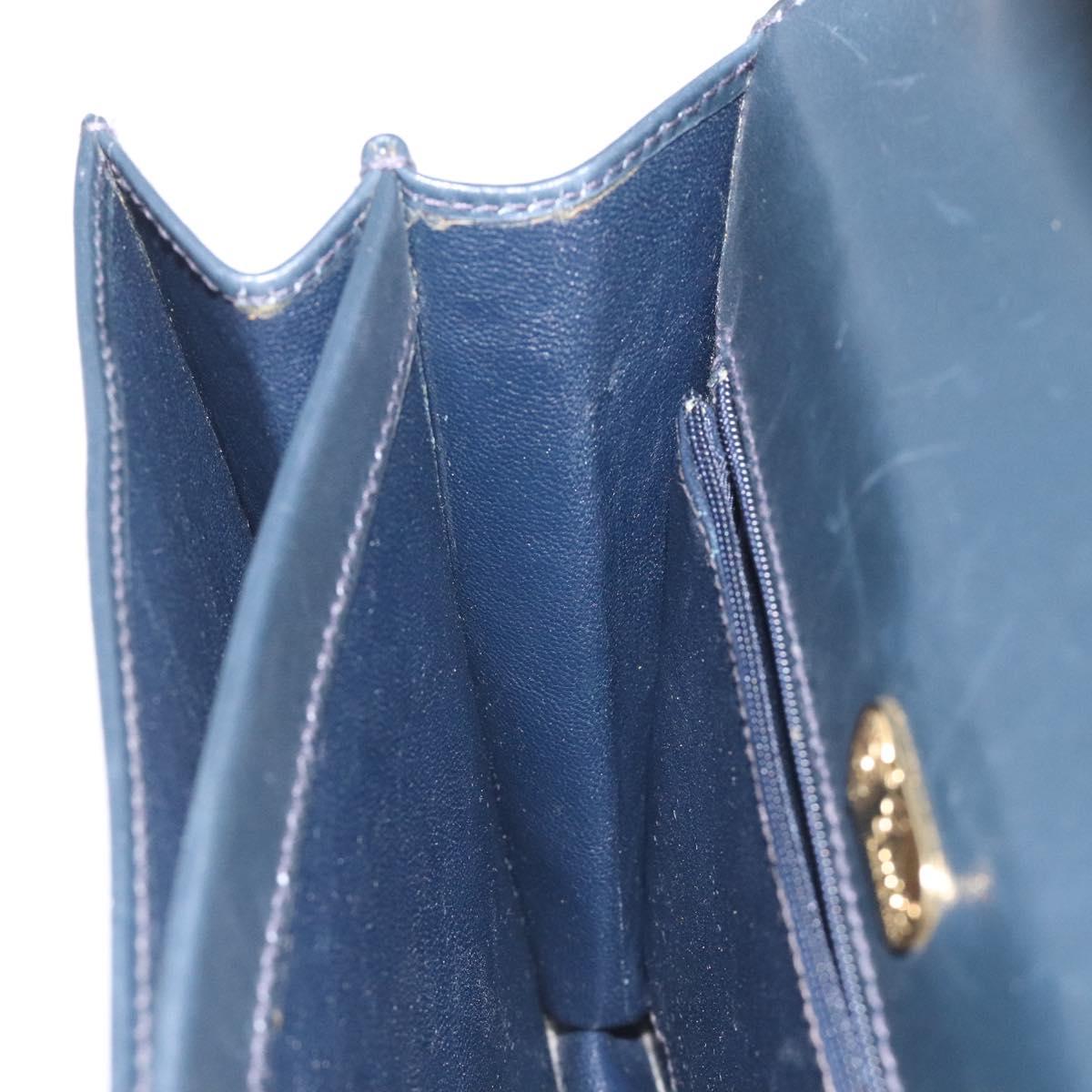 GUCCI Hand Bag Leather Navy Gold Auth ep9190
