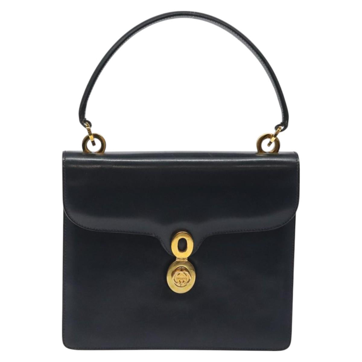 GUCCI Hand Bag Leather Navy Gold Auth ep9190