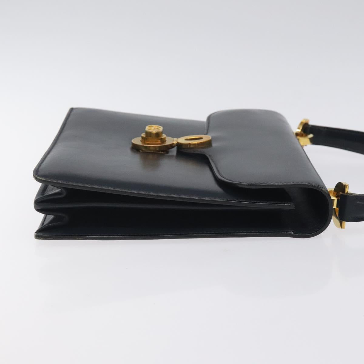GUCCI Hand Bag Leather Navy Gold Auth ep9190
