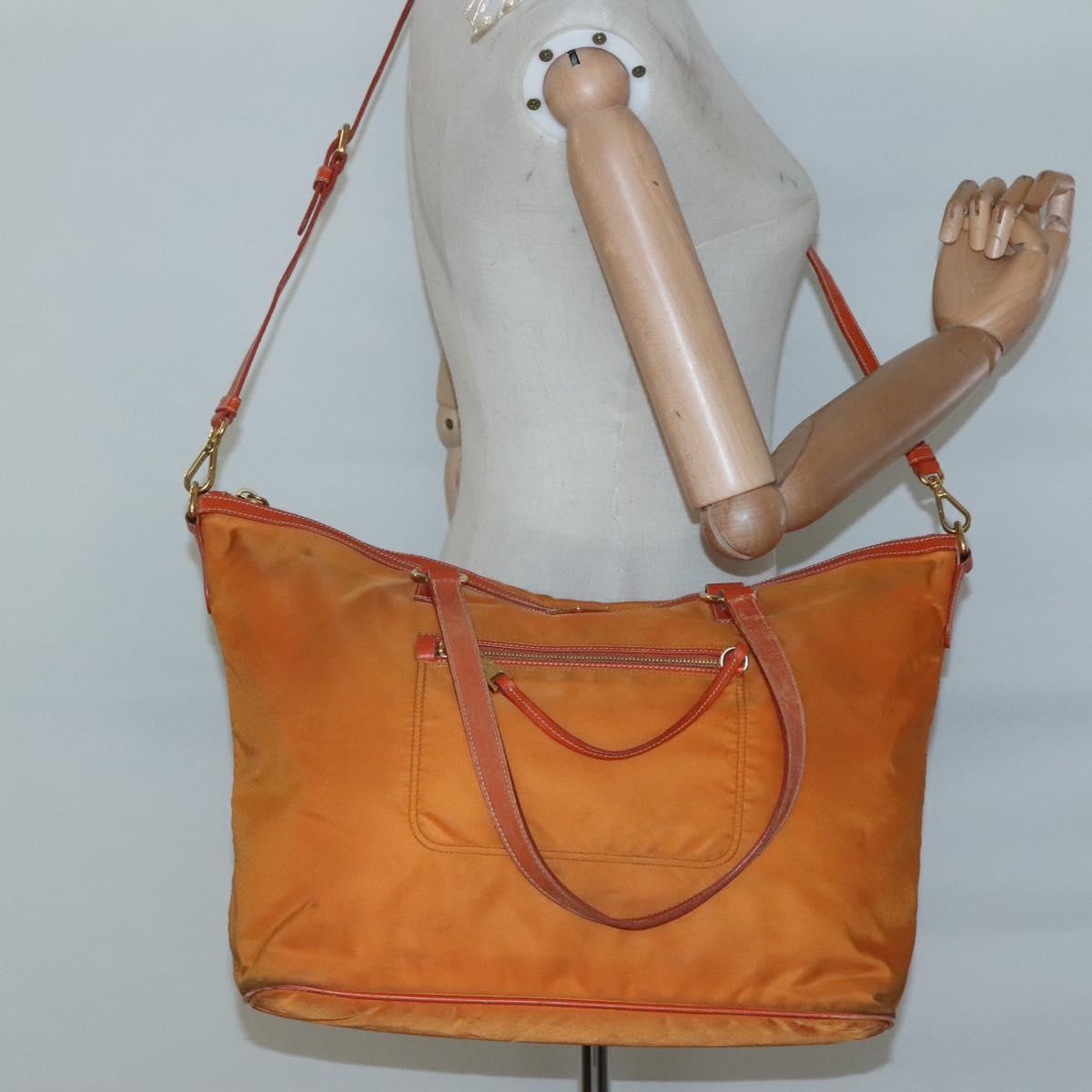 PRADA Tote Bag Nylon 2way Orange Gold Auth ep9199