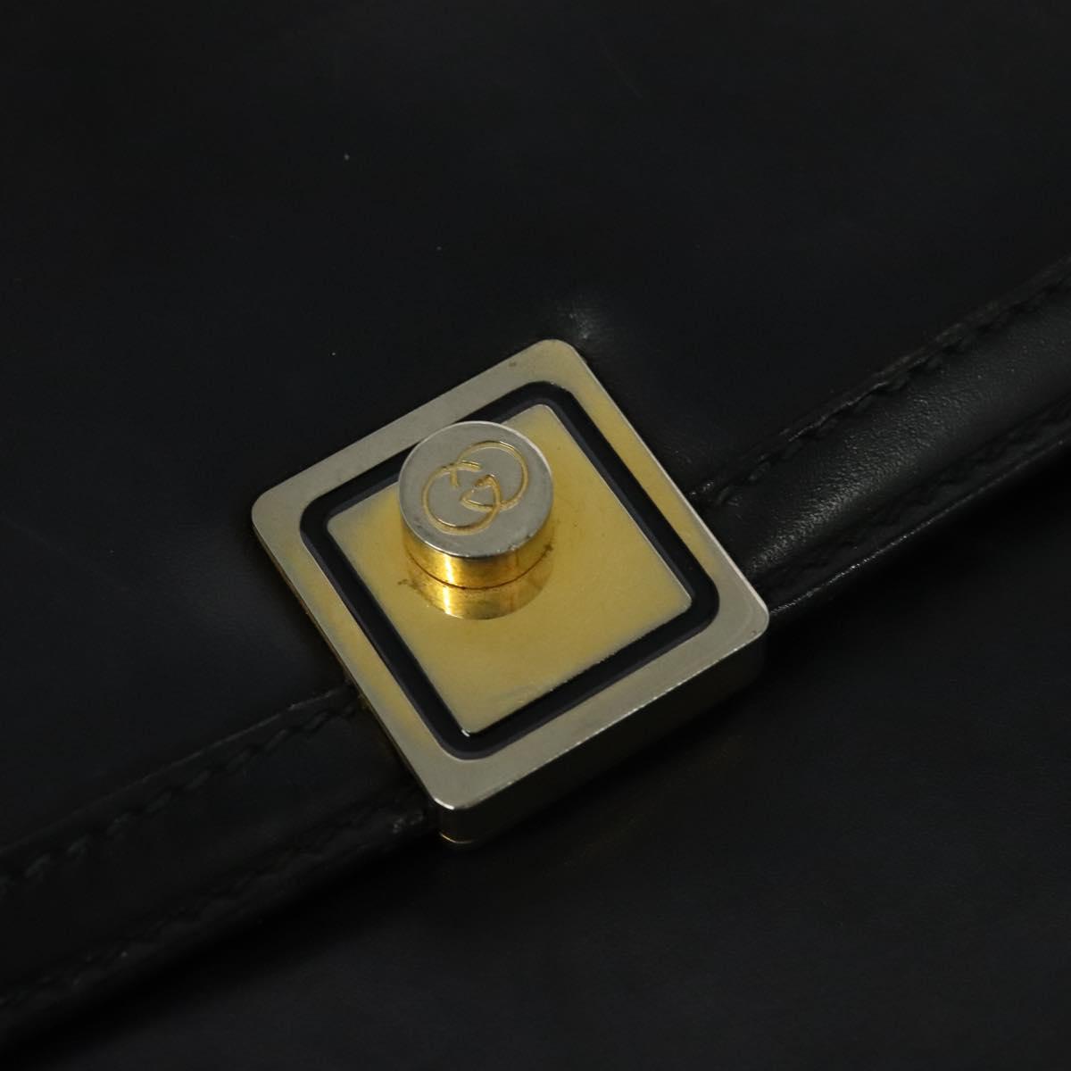 GUCCI Shoulder Bag Leather Black Gold Auth ep9209