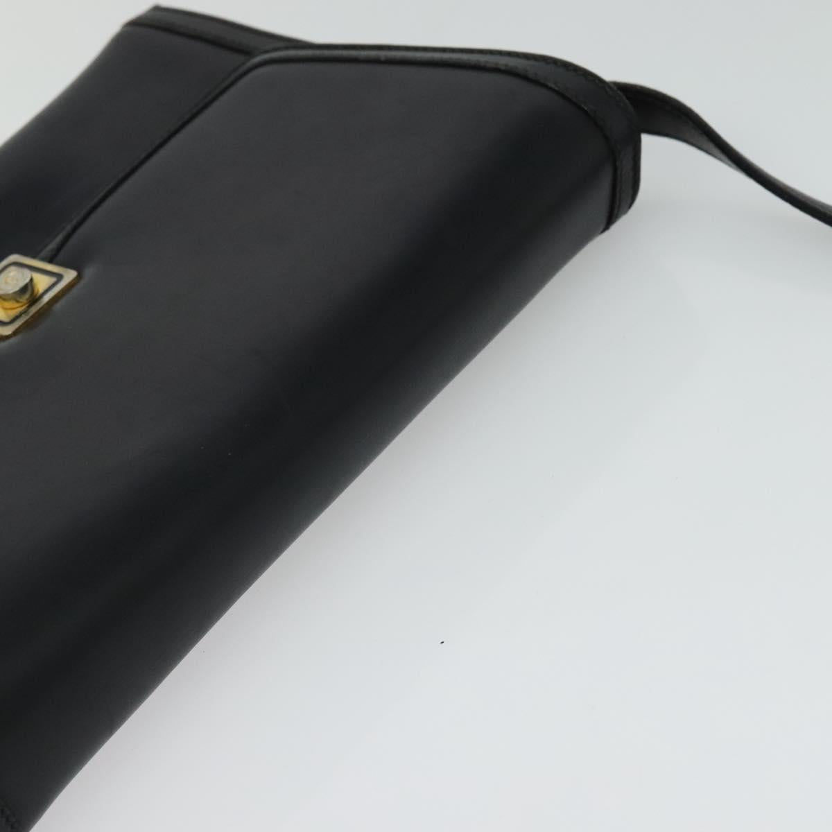 GUCCI Shoulder Bag Leather Black Gold Auth ep9209