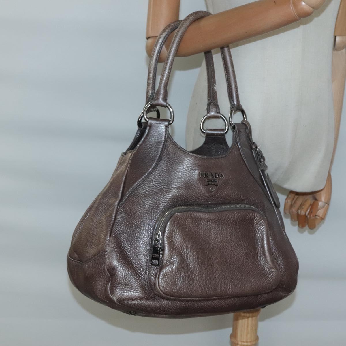 PRADA Tote Bag Leather Silver Auth ep9220